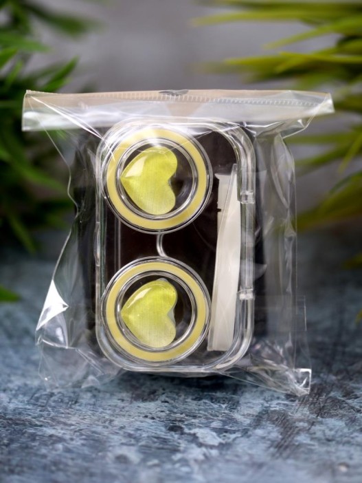 Контейнер для линз «Circle hearts», yellow 