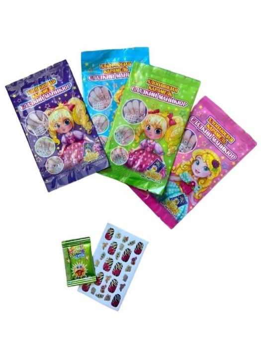 Карамель взрывная "Сладкий Маникюр" с наклейками (шоубокс - 48 шт.) 