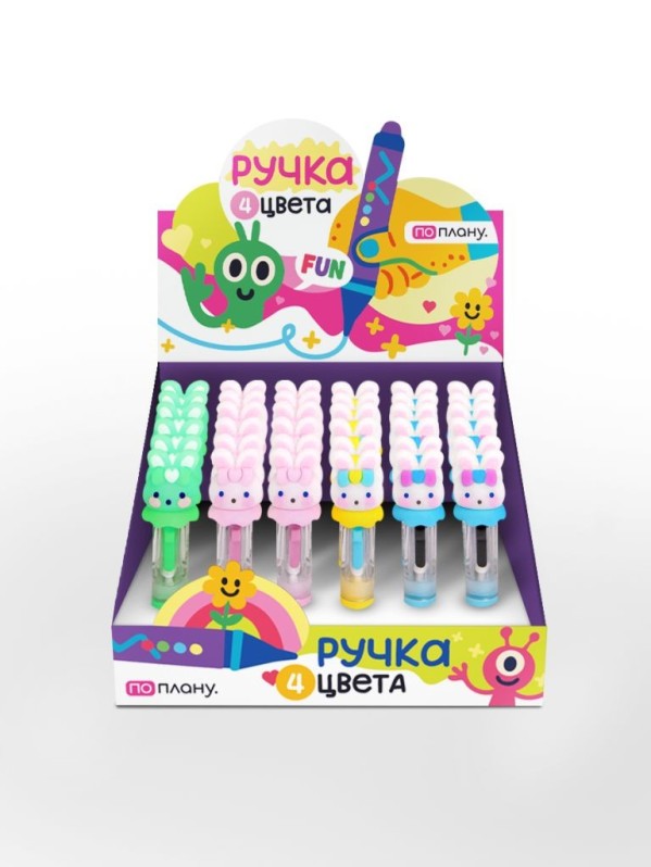 Разноцветная мини-ручка 4 в 1 &quot;Cute bunnies&quot;, mix, шоу-бокс ПО ПЛАНУ. 36 шт. 