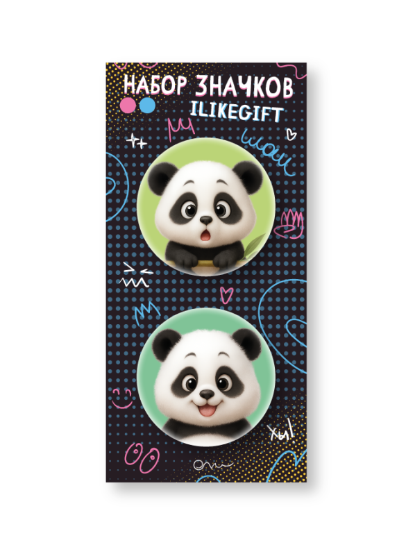 Набор закатных значков 2 шт. iLikeGift &quot;Cute panda&quot; 