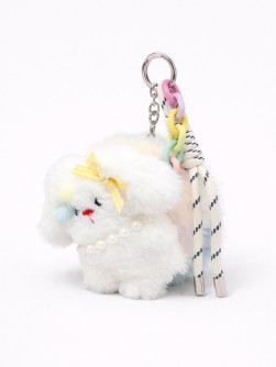 Плюшевое раскладное зеркало с брелоком "Bow rabbit", жёлтое (7.5*7.5 см)