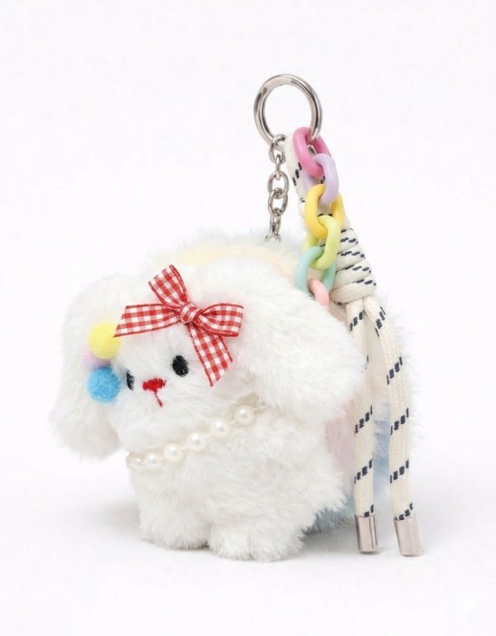 Плюшевое раскладное зеркало с брелоком "Bow rabbit", жёлтое (7.5*7.5 см) 