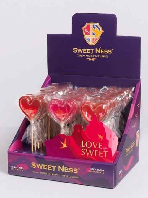 Карамель леденцовая изомальт &quot;Погремушка-Сердце&quot; ш/б 30шт х 30гр (земляника, малина), ср.г. до 01.01.26 