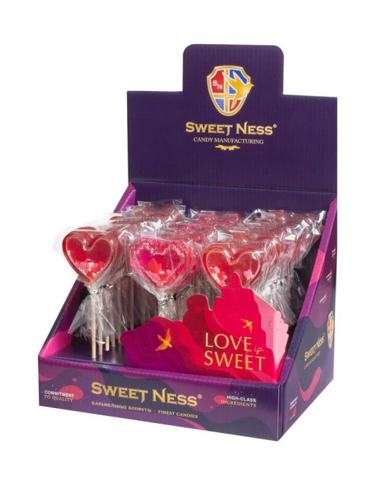 Карамель леденцовая изомальт &quot;Погремушка-Сердце&quot; ш/б 30шт х 30гр (земляника, малина), ср.г. до 01.01.26 