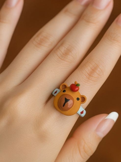 Кольцо акриловое GIRLY "Orange capybara", brown 