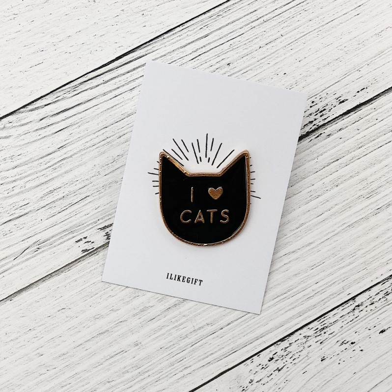 Значок &quot; I love cats&quot;, black 