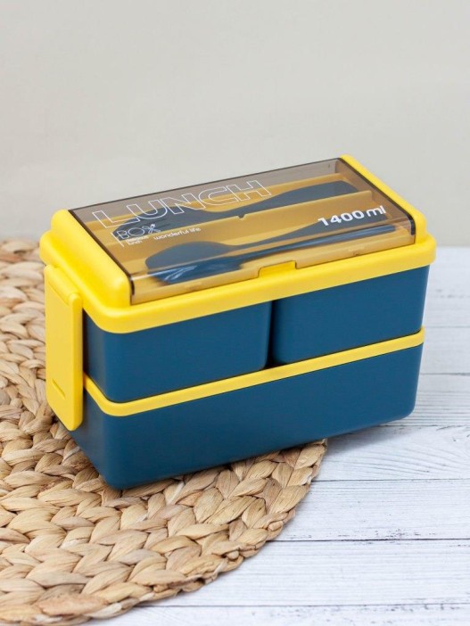 Ланчбокс &quot;Big life&quot;, yellow-blue (ложка+вилка), 1400 мл 