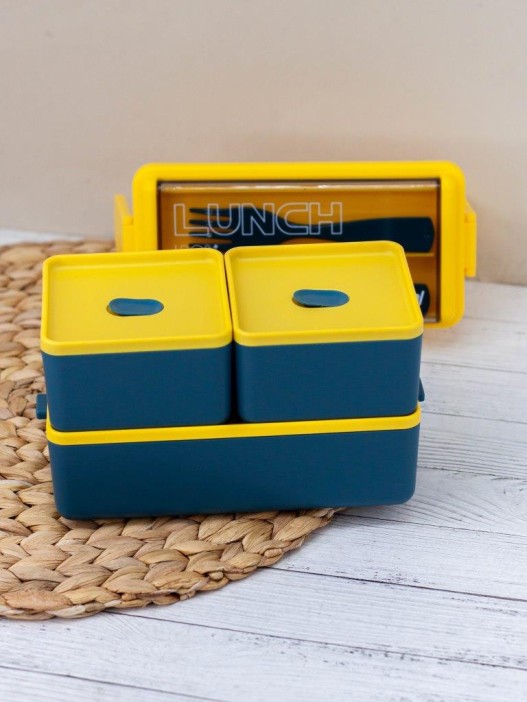 Ланчбокс &quot;Big life&quot;, yellow-blue (ложка+вилка), 1400 мл 