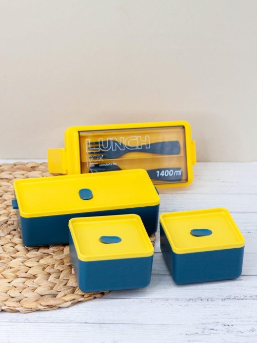 Ланчбокс &quot;Big life&quot;, yellow-blue (ложка+вилка), 1400 мл 