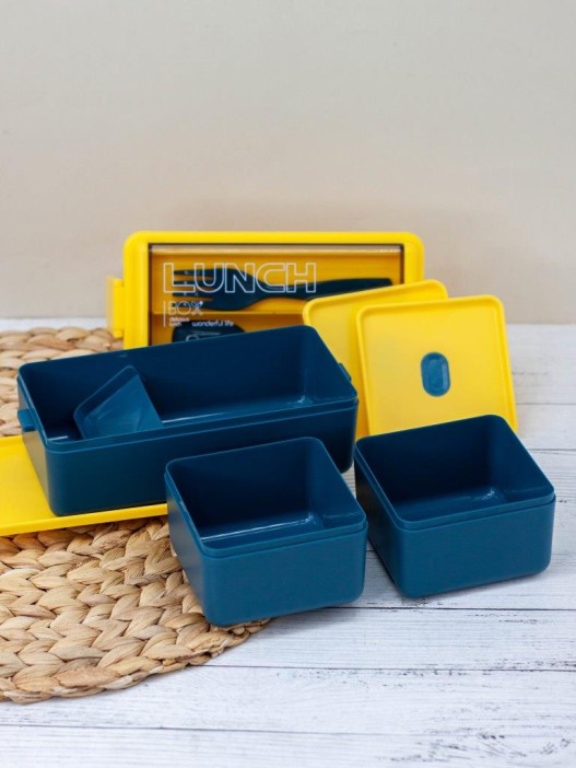 Ланчбокс &quot;Big life&quot;, yellow-blue (ложка+вилка), 1400 мл 