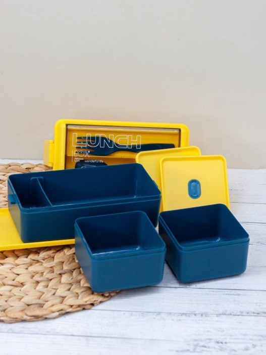 Ланчбокс &quot;Big life&quot;, yellow-blue (ложка+вилка), 1400 мл 