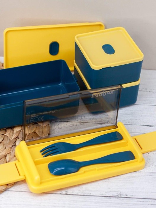 Ланчбокс &quot;Big life&quot;, yellow-blue (ложка+вилка), 1400 мл 
