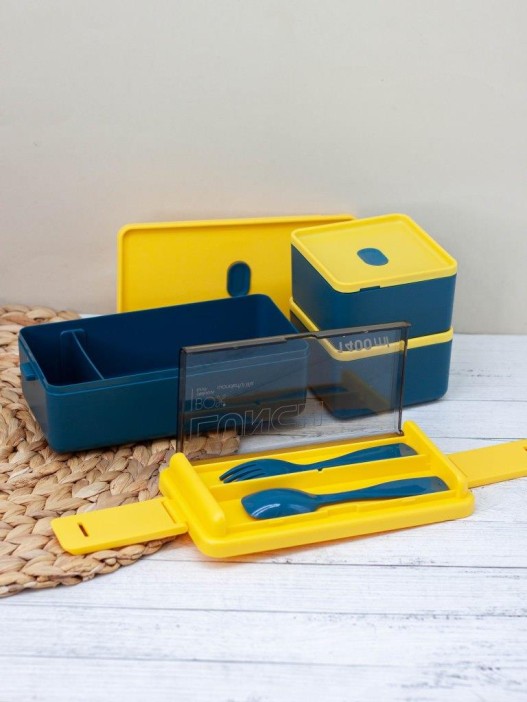 Ланчбокс &quot;Big life&quot;, yellow-blue (ложка+вилка), 1400 мл 