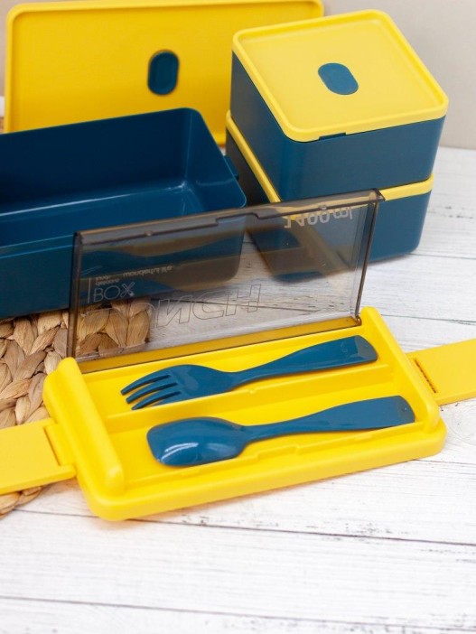 Ланчбокс &quot;Big life&quot;, yellow-blue (ложка+вилка), 1400 мл 