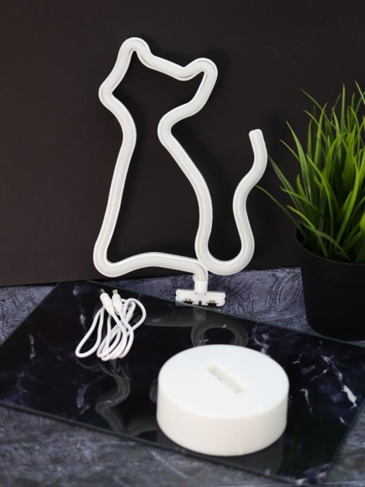 Неоновый LED ночник настольный &quot;Cat&quot;, розовое свечение (24х16 см) 