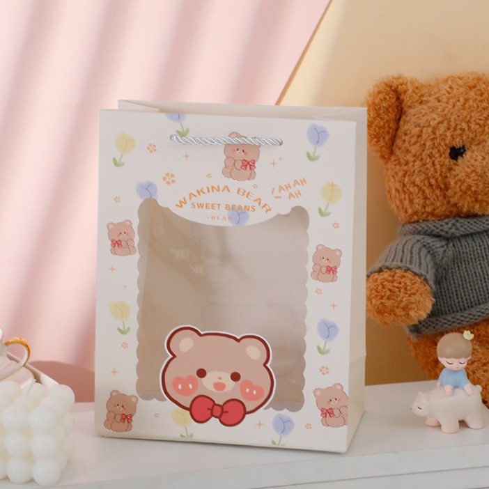 Пакет подарочный (XS) "Cute animals, bear", yellow (14.5*19.5*10) 