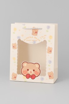 Пакет подарочный (XS) "Cute animals, bear", yellow (14.5*19.5*10)