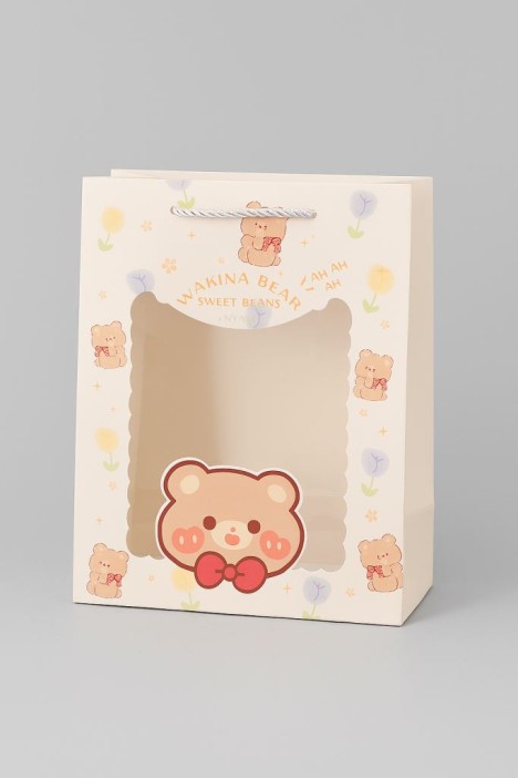 Пакет подарочный (XS) "Cute animals, bear", yellow (14.5*19.5*10) 