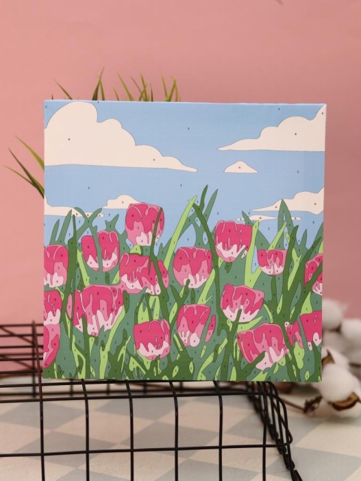 Картина по номерам на подрамнике Draw Me! «Tulip field», (20*20 см) 