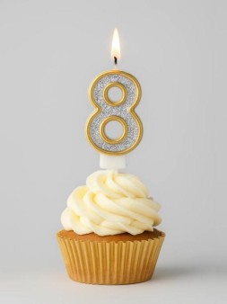Свеча для торта "Sparkle digit" цифра 8, (7 см)
