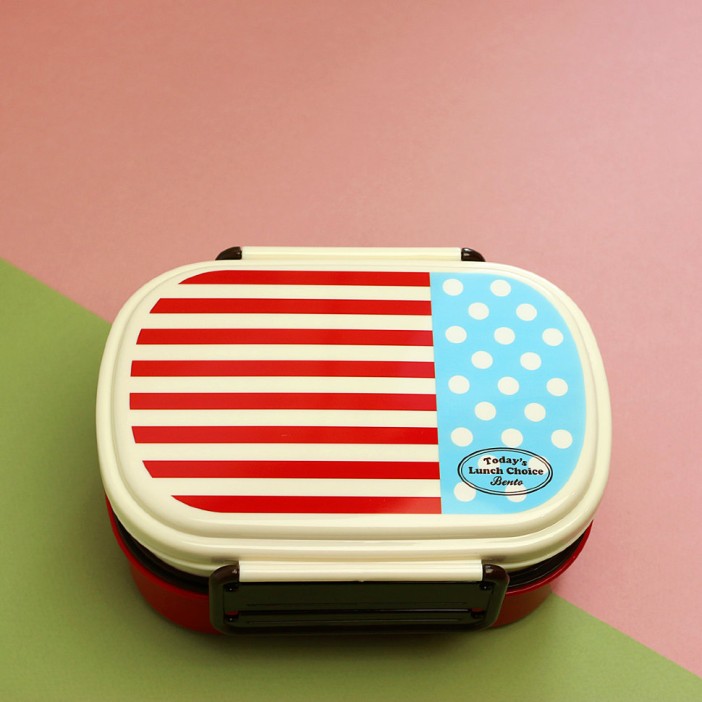 Ланчбокс "Полоска/горошек" красный (2 яруса) 