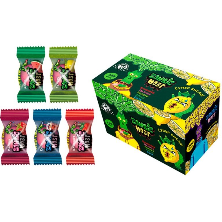 Жевательная резинка &quot;Zombie мозг&quot; ассорти вкусов кислые, 200шт. 