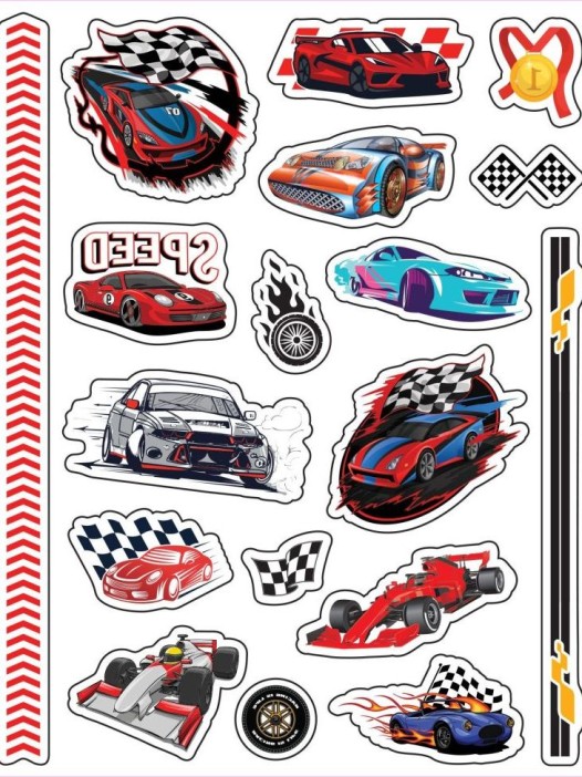 Наклейки - татуировки "Гоночные машинки", 3 листа 