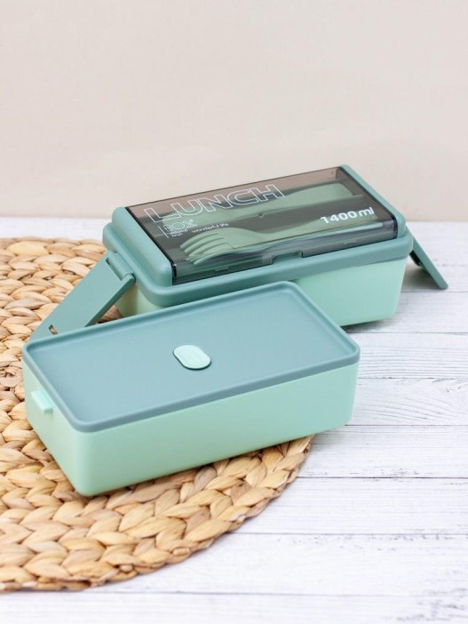 Ланчбокс &quot;Big life&quot;, green (ложка+вилка), 1400 мл 