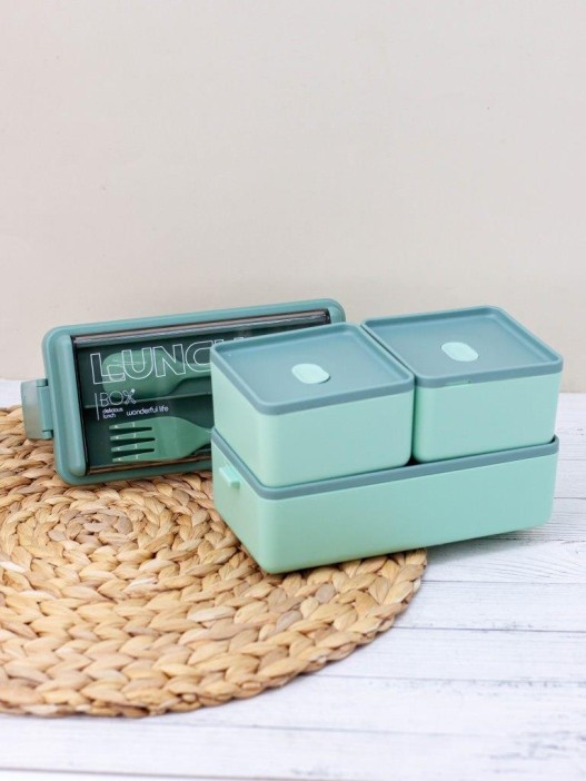 Ланчбокс &quot;Big life&quot;, green (ложка+вилка), 1400 мл 