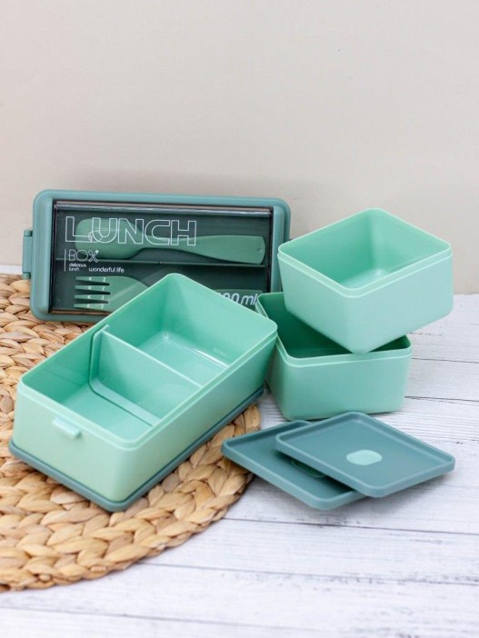 Ланчбокс &quot;Big life&quot;, green (ложка+вилка), 1400 мл 