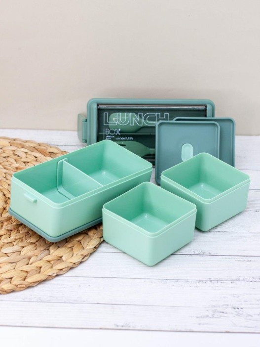 Ланчбокс &quot;Big life&quot;, green (ложка+вилка), 1400 мл 