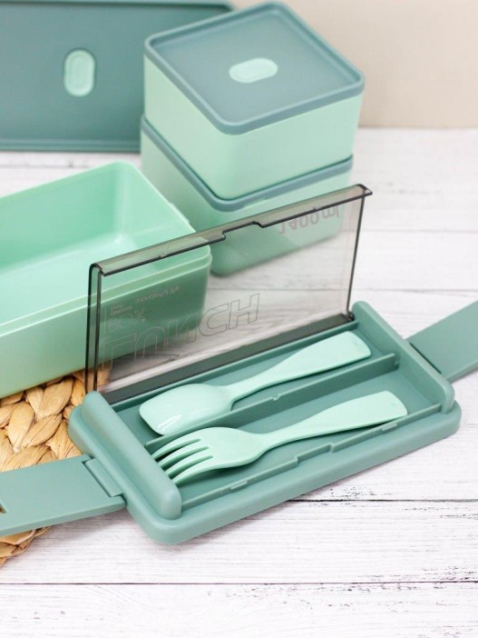 Ланчбокс &quot;Big life&quot;, green (ложка+вилка), 1400 мл 