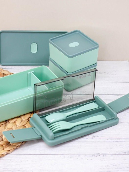 Ланчбокс &quot;Big life&quot;, green (ложка+вилка), 1400 мл 