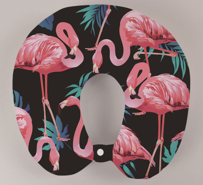 Подушка для шеи "Pink flamingo", black 