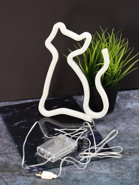 Неоновый LED ночник настольный "Cat", тёплое свечение (24х16 см) 