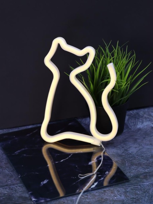 Неоновый LED ночник настольный "Cat", тёплое свечение (24х16 см) 