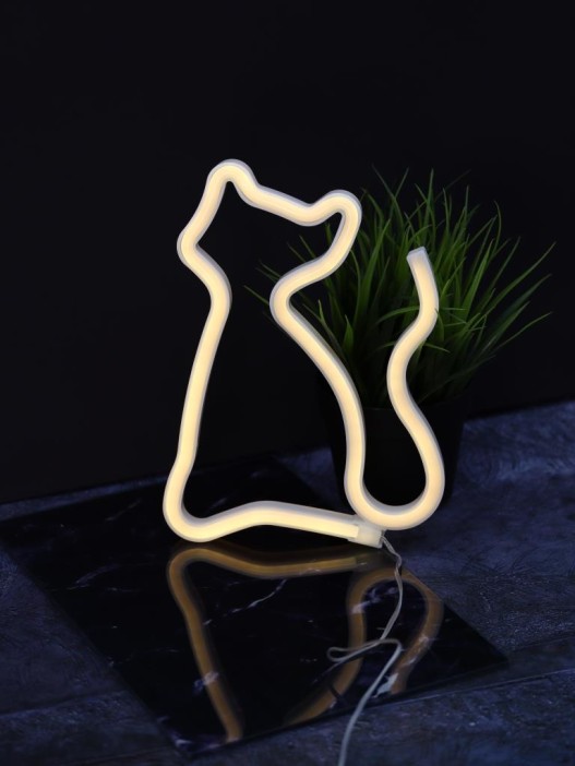 Неоновый LED ночник настольный "Cat", тёплое свечение (24х16 см) 