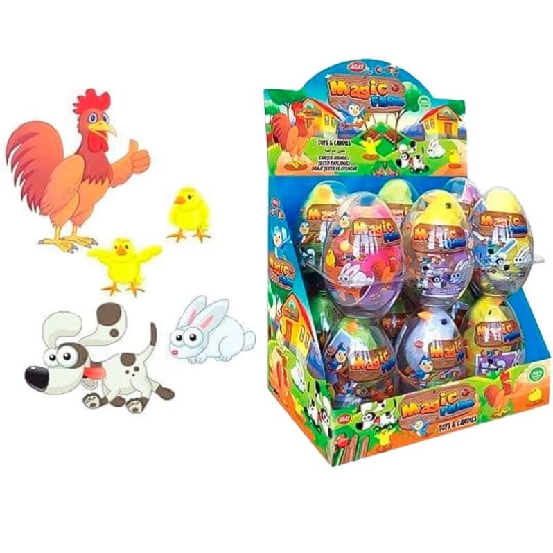 Набор Яйцо огромное Пластик "ВОЛШЕБНАЯ ФЕРМА" с игрушкой и сахарным драже, 12шт. 