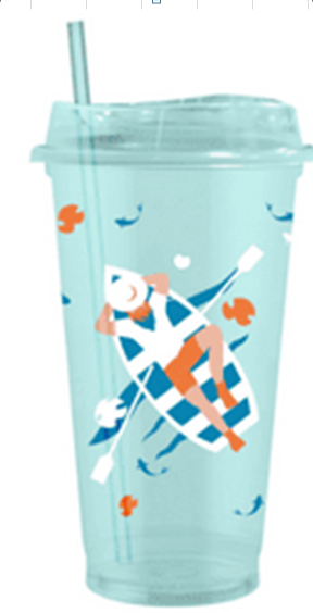 Стакан тамблер "Summer colors Boat" с трубочкой, blue (400 ml) 