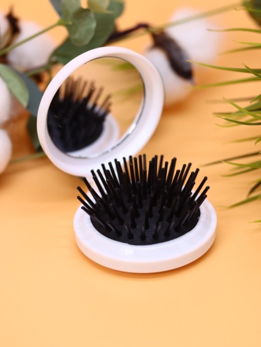 Расческа раскладная с зеркалом "Peach bear folding", white 