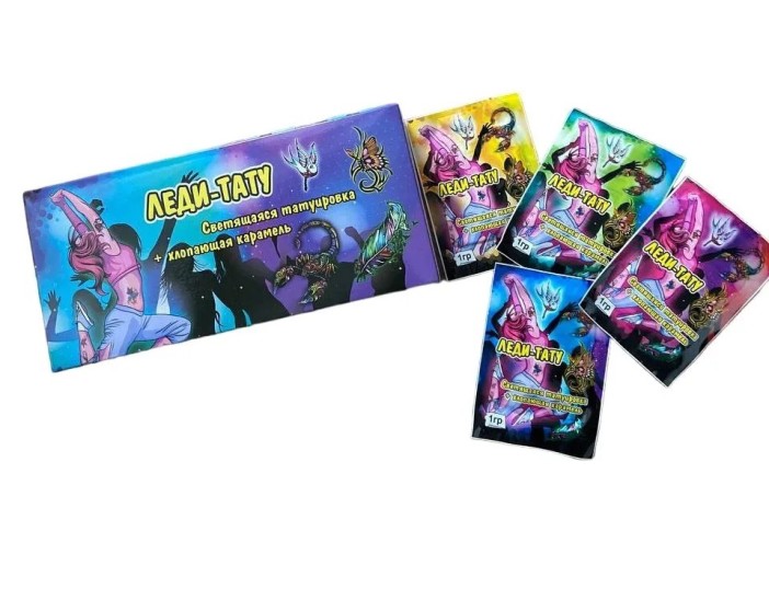 Карамель взрывная "Леди Тату" со светящейся  татуировкой (шоубокс - 30 шт.) 