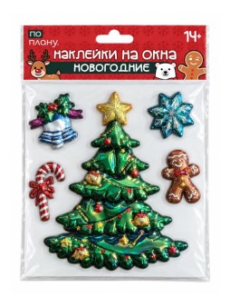 Наклейки на окна ПО-ПЛАНУ "Новогодняя ёлочка", зелёные, 18*22,5 см