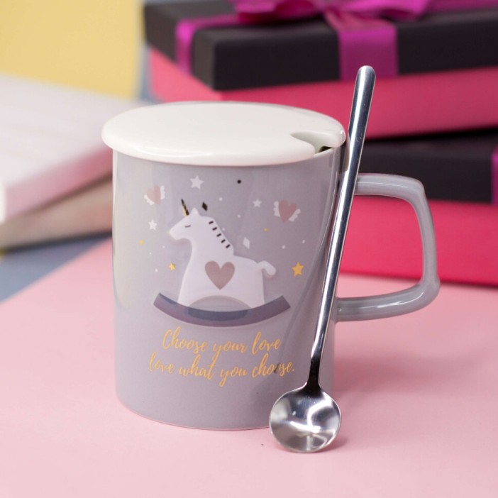 Кружка "Unicorn on the rainbow", gray (400ml) 