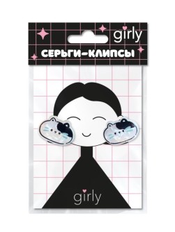 Серьги-клипсы GIRLY "Пятнистый кот", белые
