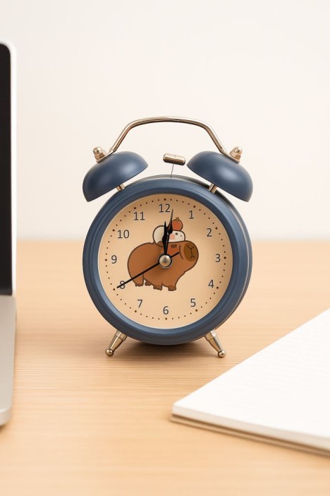 Часы-будильник «Capybara and rabbit», dark blue (12,5х9 см) 