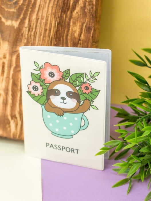 ОБЛОЖКА ДЛЯ ПАСПОРТА &quot;Sloth with flowers&quot;, плотность 600 мкм 