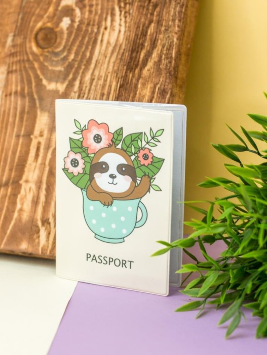 ОБЛОЖКА ДЛЯ ПАСПОРТА &quot;Sloth with flowers&quot;, плотность 600 мкм 