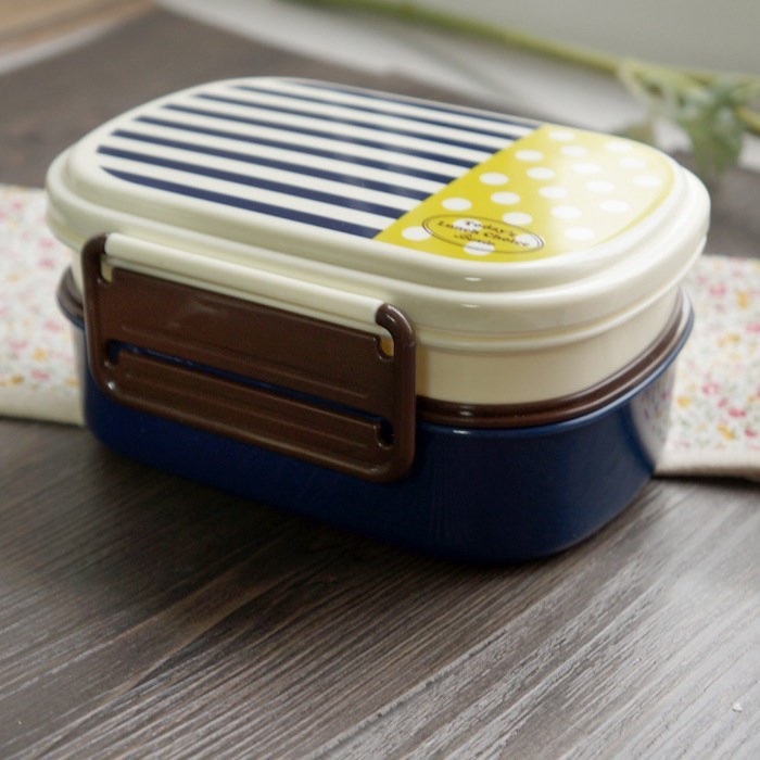 90075 Ланчбокс "Полоска/горошек" синий (2 яруса)