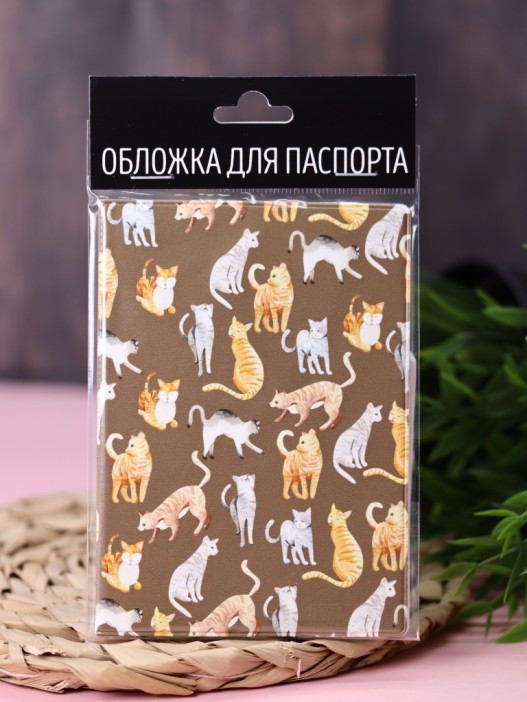 ОБЛОЖКА ДЛЯ ПАСПОРТА &quot;Cat Pattern&quot;, плотность 600 мкм 