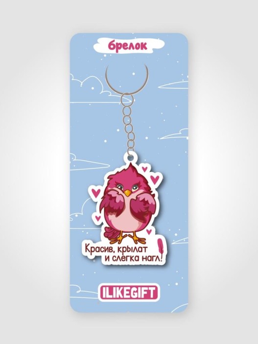 Брелок ECO из дерева iLikeGift «Красив, крылат и слегка нагл» 